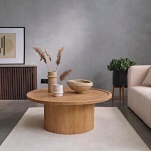 Couchtisch aus massivem Teakholz Ø 100 cm 100x40x100cm Holz Beige BERAH GETAH Möbel Wohnzimmermöbel Couchtische