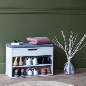 Schuhmöbel zwei Fächer mit weißer Truhe 60x42x30cm Spanplatte Weiß Happy Garden Möbel Flurmöbel Schuhschränke