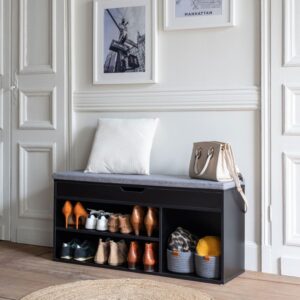wohnli-moebel-suche-M22043710-1 Schuhmöbel drei Fächer mit schwarzer Truhe 104x49x30cm Spanplatte Schwarz Happy Garden Möbel Flurmöbel Schuhschränke