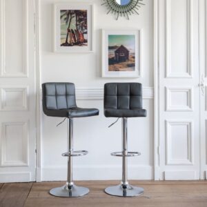 2er Set Barhocker aus grauem Kunstleder 47x106x39cm PVC und Synthetik Grau Happy Garden Möbel Esszimmermöbel Barhocker