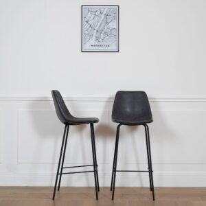 2er Set Vintage-Barhockern 75cm aus grauem Kunstleder 49x104x43cm PVC und Synthetik Grau Happy Garden Möbel Esszimmermöbel Barhocker