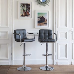 2er Set Barhocker mit Armlehnen aus grauem Kunstleder 47x106x53cm PVC und Synthetik Grau Happy Garden Möbel Esszimmermöbel Barhocker