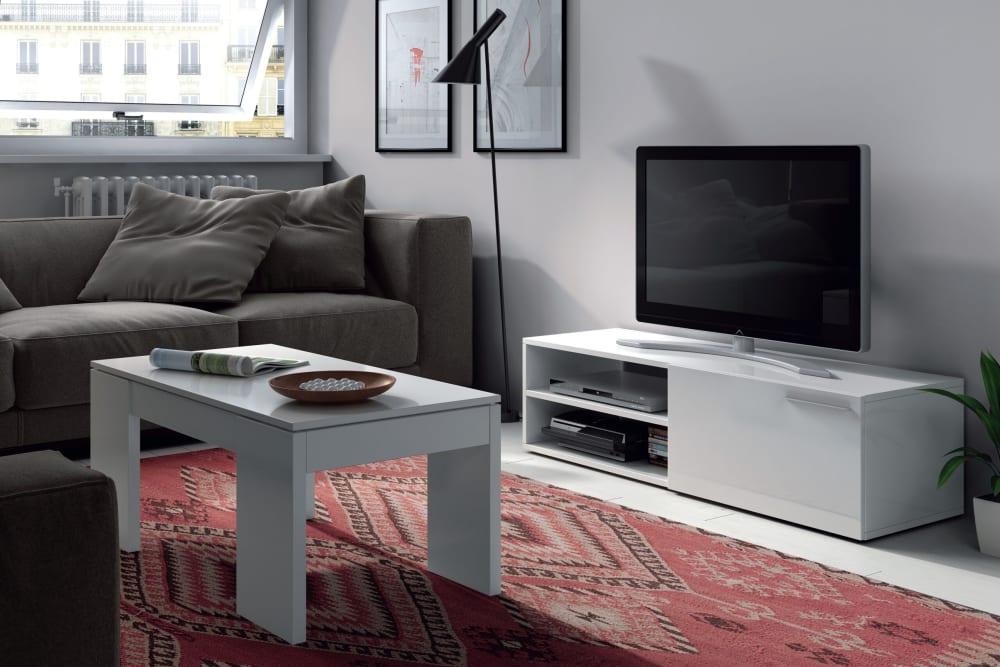 Couchtisch mit hochklappbarer Platte L100 cm - Weiß 50x43x100cm Holz Weiß Hogar24 Möbel Wohnzimmermöbel Couchtische