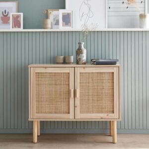 wohnli-moebel-suche-M22051684-1 Aufbewahrungsschrank mit Rattan-Geflecht - 2 Türen 80x68x30cm Spanplatte Beige sweeek Möbel Esszimmermöbel Sideboards, Highboards & niedrige Anrichten