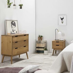 Kommode mit 3 Schubladen 80x82x40cm Holz Braun HOMN Möbel Schlafzimmermöbel Kommoden