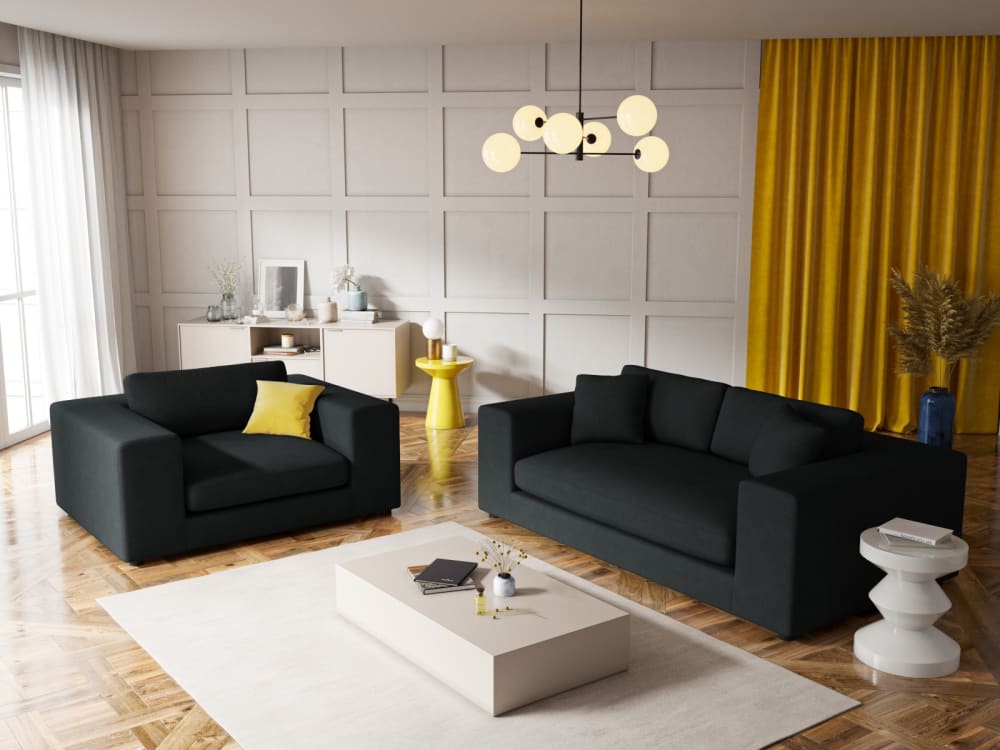 3-Sitzer Sofa aus Cord schwarz 220x72x122cm Stoff Schwarz CXL by Christian Lacroix Sofas und Sessel Sofas 2-Sitzer-Sofas & 3-Sitzer-Sofas