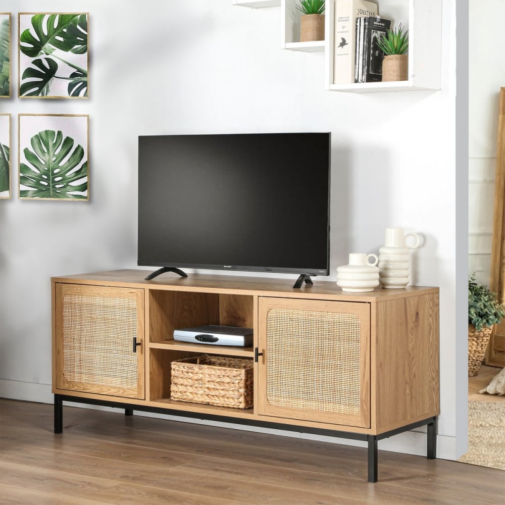 Rattangeflecht und 2 Ablagen - L120cm