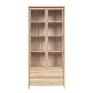 Geschirrschrank mit 2 Schubladen und 2 Türen, Holzoptik, 90cm 90x201x41cm Spanplatte Beige Petits meubles Möbel Esszimmermöbel Geschirrschränke