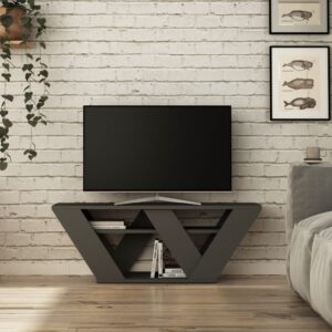 TV-Möbel mit 3 Regale L110 cm - Anthrazitgrau 110x40x30cm Spanplatte Grau Toilinux Möbel Wohnzimmermöbel TV-Möbel