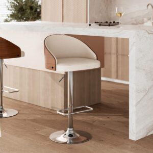 Verstellbarer Barstuhl 63/84cm aus beigem Stoff 50x104x50cm Holz Beige Rendez-Vous Déco Möbel Esszimmermöbel Barhocker