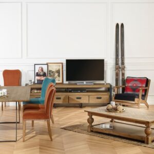 wohnli-moebel-suche-M22058870-1 TV-Möbel aus Kiefernholz und Metall mit 2 Schubladen Braun 208x56x40cm Holz Braun Robin des Bois Möbel Wohnzimmermöbel TV-Möbel