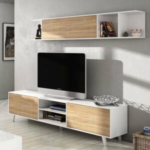 Dmora Wohnwand Buffalo 180x41x51h cm Weiß 6 Regale 8 Fächer 180x51x41cm Holz Weiß Dmora Möbel Wohnzimmermöbel TV-Möbel