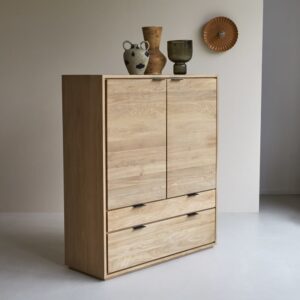 Esszimmerschrank aus massiver Eiche 110x128x43cm Holz Braun Tikamoon Möbel Schlafzimmermöbel Schränke