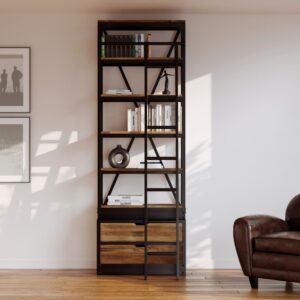 wohnli-moebel-suche-M22063537-1 Kleine Bibliothek 86 cm aus Holz und Metall 86x243x45cm Holz Braun Maison Pavane Möbel Wohnzimmermöbel Bücherregale