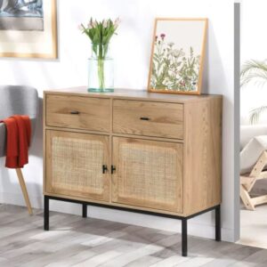 Kommode 2 Schubladen mit Rattangeflecht - L90cm 90x79x39cm Spanplatte Braun Calicosy Möbel Esszimmermöbel Sideboards, Highboards & niedrige Anrichten