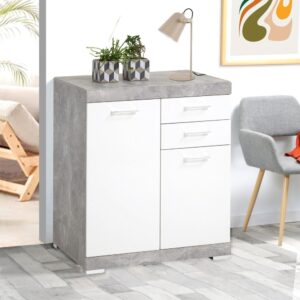 Sideboard mit 2 Türen und 2 Schubladen L80cm - Weiß und Grau 80x90x35cm Spanplatte Weiß Calicosy Möbel Esszimmermöbel Sideboards, Highboards & niedrige Anrichten