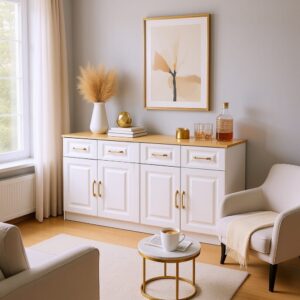 140x75x40cm Spanplatte Weiß Urban Meuble Möbel Esszimmermöbel Vitrine und Vitrinenschrank