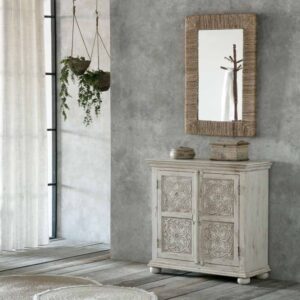 wohnli-moebel-suche-M22069437-1 Handgefertigter geschnitzter Flurtisch (90x40x90 cm) 90x90x40cm Holz Weiß Wanderlust deco Möbel Flurmöbel Dielenbänke