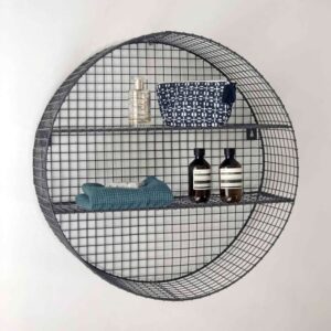 wohnli-moebel-suche-M22070163-1 Wandregal rund Metallgitter 60x20x60cm Metall Grau Decoclico Möbel Wohnzimmermöbel Regale