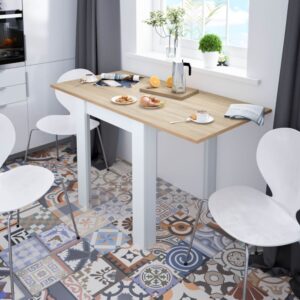 wohnli-moebel-suche-M22071030-1 Ausziehbarer Tisch Klappsystem in Buchform - L67 cm - Weiß 134x78x67cm Spanplatte Weiß Usinestreet Möbel Esszimmermöbel Esstische