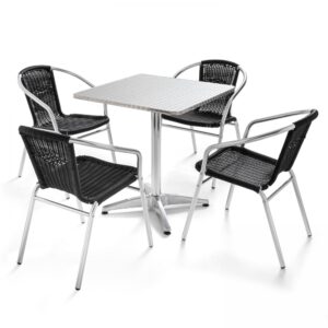 wohnli-moebel-suche-M22073033-1 Klapptisch und 4 Sessel aus Aluminium und schwarzem Harz 70x70x70cm Aluminium Schwarz Oviala Möbel Esszimmermöbel Tisch- und Stuhlset für den Außenbereich