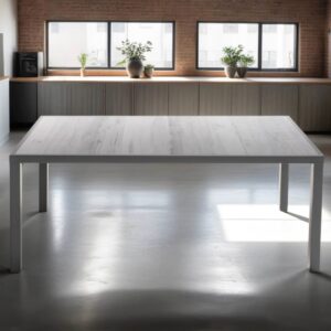 Rechteckiger Tisch aus Aluminium und grauer Keramik Holz Grau 185x74x95cm Aluminium Grau Oviala Möbel Esszimmermöbel Esstische