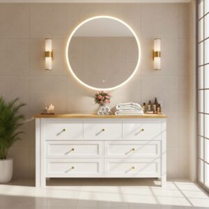 Weißer Badezimmerschrank mit 6 Schubladen 120x70x40cm Spanplatte Weiß Urban Meuble Möbel Badezimmermöbel Badezimmerschränke