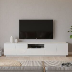Dmora TV-Schrank Paul 220x43x46 cm Weiß Hochglanz: Ein Regal 220x46x43cm Holz Weiß Dmora Möbel Wohnzimmermöbel TV-Möbel