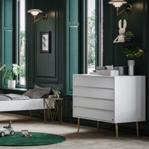 Kommode mit 4 Schubladen L100 x H90cm - Weiß 100x90x55cm Spanplatte Weiß Calicosy Möbel Schlafzimmermöbel Kommoden