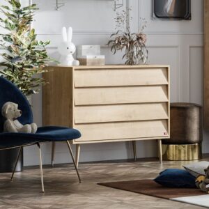 Kommode mit 4 Schubladen L100 x H90cm - Dekor Eiche 100x90x55cm Spanplatte Braun Calicosy Möbel Schlafzimmermöbel Kommoden