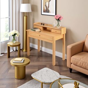 wohnli-moebel-suche-M22074768-1 Beistelltisch aus hellem Holz mit Stauraum 100x90x50cm Spanplatte Beige Urban Meuble Möbel Wohnzimmermöbel Beistelltische
