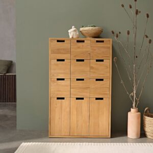wohnli-moebel-suche-M22079795-1 Schuhschrank aus Teakholz 130 80x130x35cm Holz Beige BERAH GETAH Möbel Flurmöbel Schuhschränke