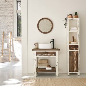 Waschtischunterschrank aus recyceltem Massivholz 80 cm 50x78x80cm Holz Weiß BERAH GETAH Möbel Badezimmermöbel Waschtische