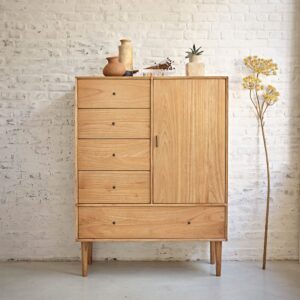 Schrank aus massivem Mindy 160 cm 120x160x50cm Holz Beige BERAH GETAH Möbel Schlafzimmermöbel Schränke