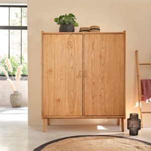 wohnli-moebel-suche-M22079869-1 Schrank aus massivem Mindy 180 cm 150x180x55cm Holz Beige BERAH GETAH Möbel Schlafzimmermöbel Schränke