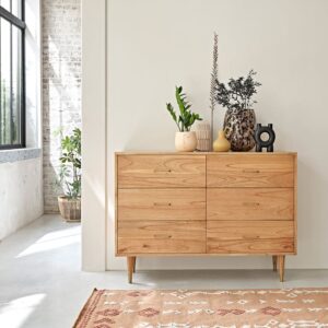 wohnli-moebel-suche-M22079872-1 Kommode mit 6 Schubladen aus Mindiholz 130x95x40cm Holz Beige BERAH GETAH Möbel Schlafzimmermöbel Kommoden