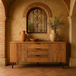 Sideboard aus Holz mit 2 Türen und 3 Schubladen 140x70x35cm Spanplatte Braun Urban Meuble Möbel Schlafzimmermöbel Kommoden