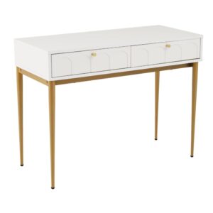 Wohnli Möbelsuche - Weißer Designer-Schreibtisch mit Goldenen Beinen und 2 Schubladen
