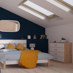 Kommode mit 4 Schubladen Eichenholzoptik und Weiß L100 cm 100x85x42cm Spanplatte Weiß Calicosy Möbel Schlafzimmermöbel Kommoden