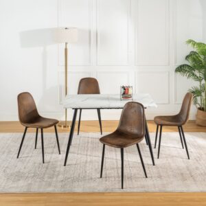 Set mit weißem Tisch in Marmoroptik und 4 Skandinavischen Stühlen 120x75x70cm Metall Weiß Urban Meuble Möbel Esszimmermöbel Esstische
