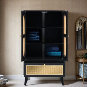 wohnli-moebel-suche-M22085334-1 Kleideraufbewahrung mit Regalen und Schublade 60x111x40cm Spanplatte Schwarz Urban Meuble Möbel Schlafzimmermöbel Kleiderständer