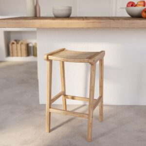 wohnli-moebel-suche-M22085879-1 Hocker für Küchentresen 65 cm aus Teakholz und Rattan 40x68x38cm Rattan Braun Maison Pavane Möbel Esszimmermöbel Barhocker