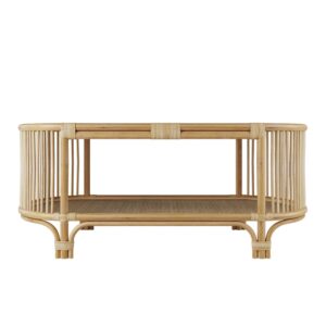 Couchtisch aus natürlichem Rattan mit Regalen 110x46x55cm Rattan Braun Rendez-Vous Déco Möbel Wohnzimmermöbel Couchtische