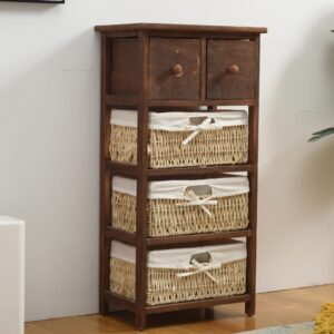 Kommode mit 5 Schubladen aus Holz und Korbgeflecht 40x80x27cm Holz Braun Mobili Rebecca Möbel Schlafzimmermöbel Kommoden