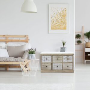 wohnli-moebel-suche-M22086333-1 Aufbewahrungsbank mit 6 Schubladen aus weißem und braunem Holz 78x49x35cm Holz Braun Mobili Rebecca Möbel Esszimmermöbel Sitzbank und Holzbank