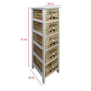 wohnli-moebel-suche-M22086408-1 Kommode mit 5 Schubladen aus braunem und weißem Holz 26x91x30cm Holz Braun Mobili Rebecca Möbel Schlafzimmermöbel Aufbewahrungsmöbel