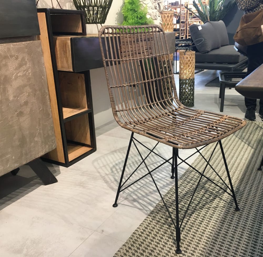 Designstuhl aus grauem Naturrattan 55x85x45cm Rattan Grau Mathi Design Möbel Esszimmermöbel Stühle