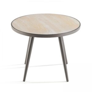 wohnli-moebel-suche-M22090723-1 Runder Gartencouchtisch mit Holzimitatplatte Grau 45x35x45cm Stahl Grau Oviala Möbel Wohnzimmermöbel Couchtische