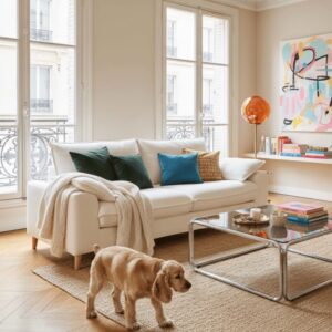 3-Sitzer-Sofa aus Schlingenstoff Weiß 205x88x97cm Stoff Weiß Oviala Sofas und Sessel Sofas 2-Sitzer-Sofas & 3-Sitzer-Sofas