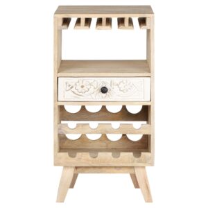 Wohnli Möbelsuche - Weinschrank 45x90x40 cm Natur aus Holz mit Gläserhalterung/Schublade